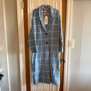 Zara NWT Light Blue Checkered Coat